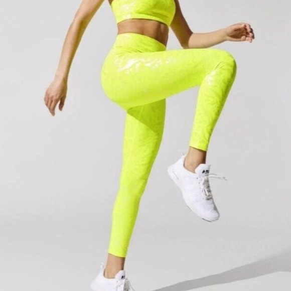 Carbon38 Pants - CARBON38 Neon Iridescent Yellow High Rise Leggings
